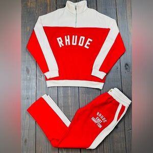 Rhude Red and White Joggers Set with Athletic Tapered Design